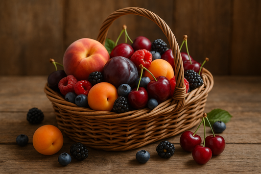 basket of summer fruit on a table